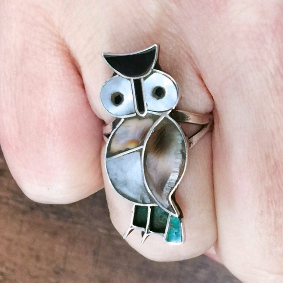 Vintage 40s Zuni Native American Sterling Owl Ring - Picture 4 of 5